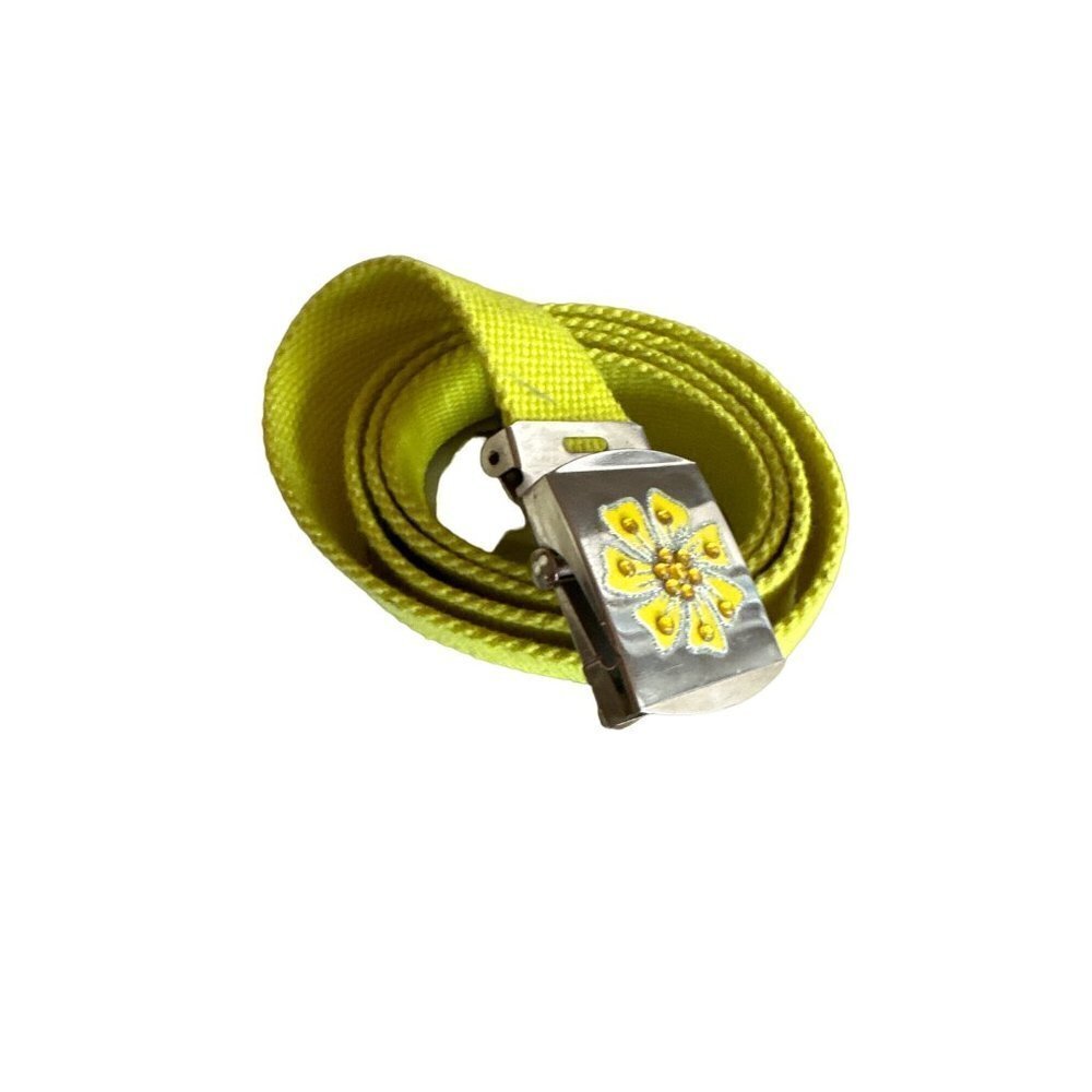 Yellow Nylon Belt Silver Slide Buckle Floral Sparkle Detail Adjustable